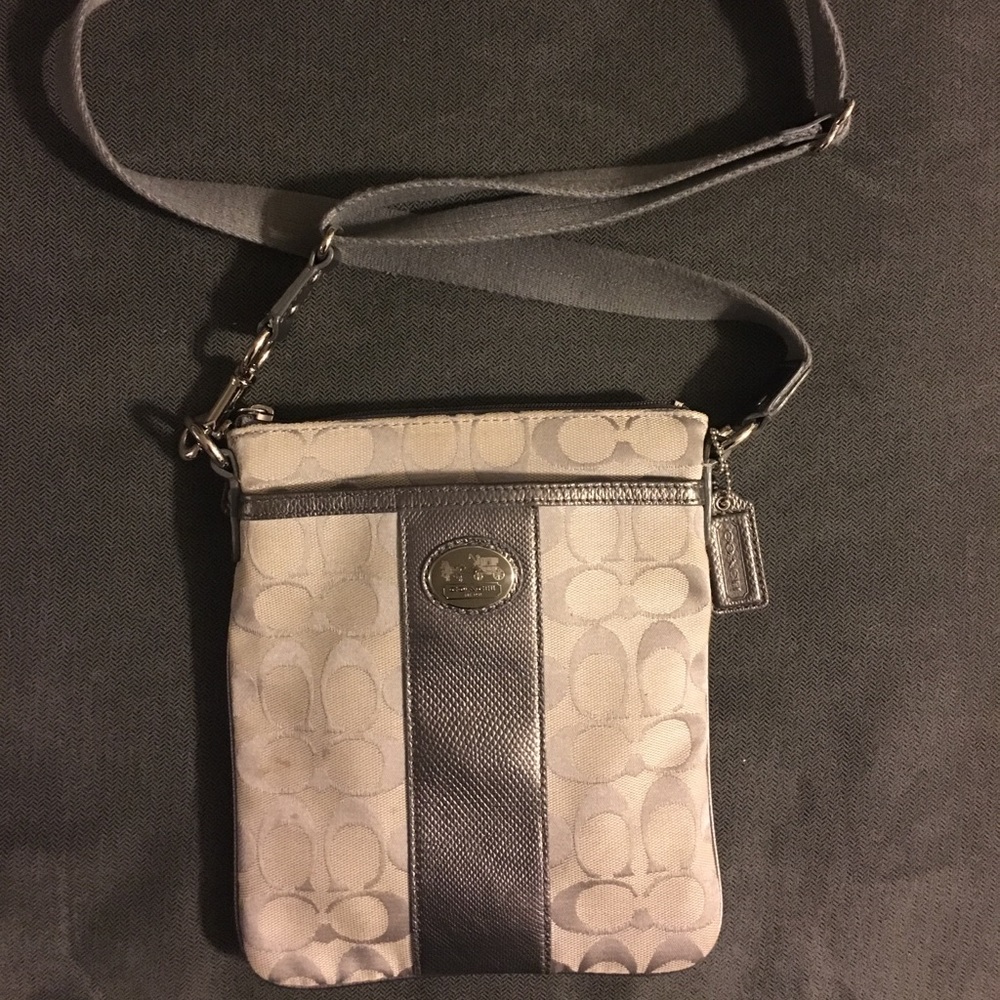 Coach silver/gray crossbody purse